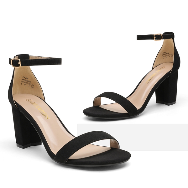 Open Toe Pump Chunky Heel Sandals - BLACK SUEDE - 3